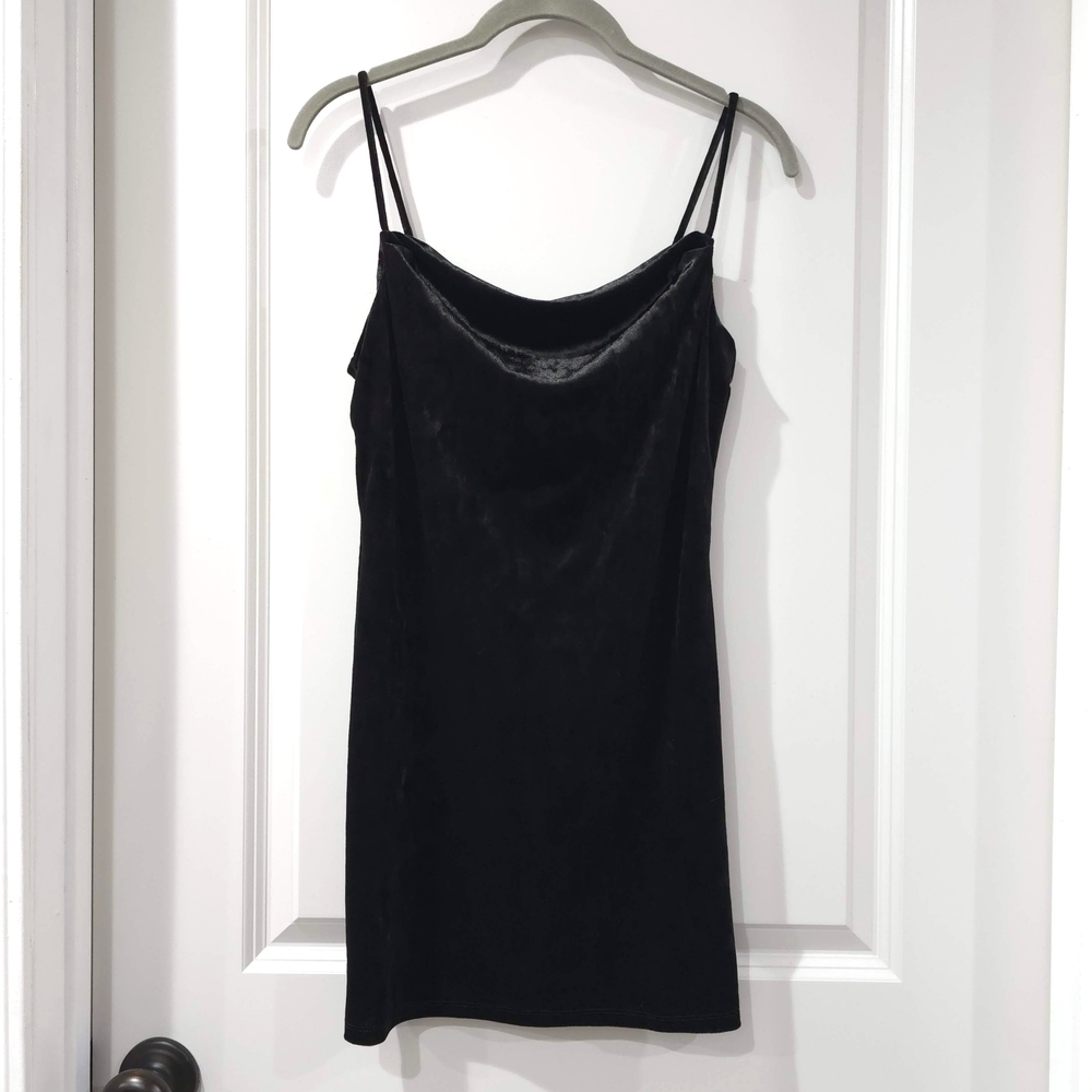 Topshop Black Velvet Cowl Neck Mini Dress, Effortless Evening Chic, Size 2 - Picture 2 of 11